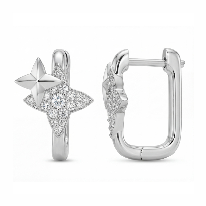 0.8 ct.tw Star-shaped S925 Silver Hoop Earrings