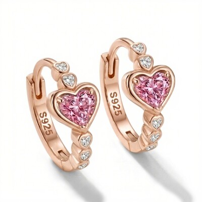 1.2 ct.tw Heart-shaped Sparkling Pink Heart Cut S925 Silver Hoop Earrings