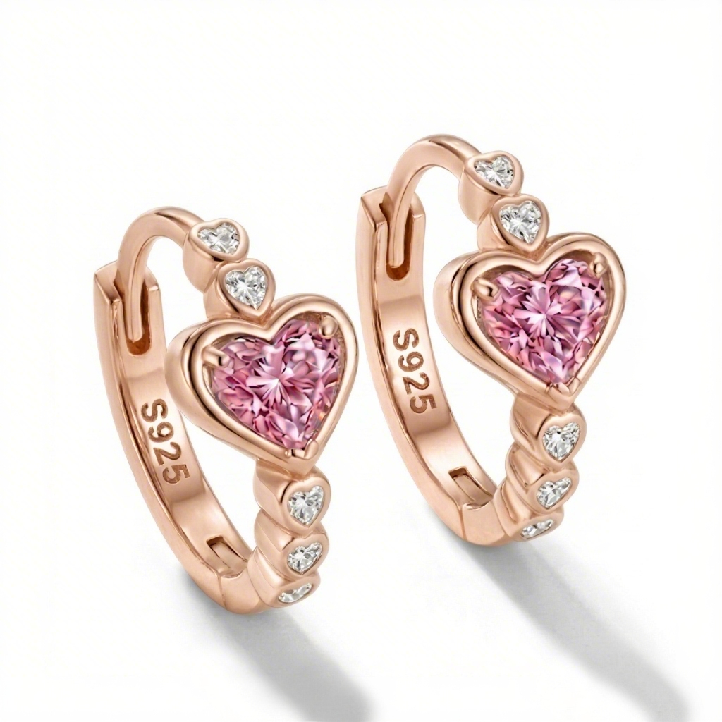 1.1 ct.tw. Heart-shaped Sparkling Pink Heart Cut S925 Silver Hoop Earrings