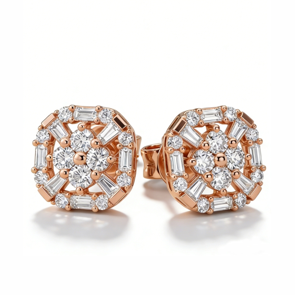 1.5 ct.tw Geometric Baguette & Round Cut S925 Silver Stud Earrings