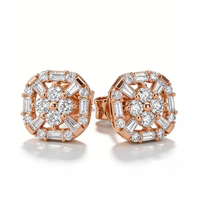 1.5 ct.tw Geometric Baguette & Round Cut S925 Silver Stud Earrings