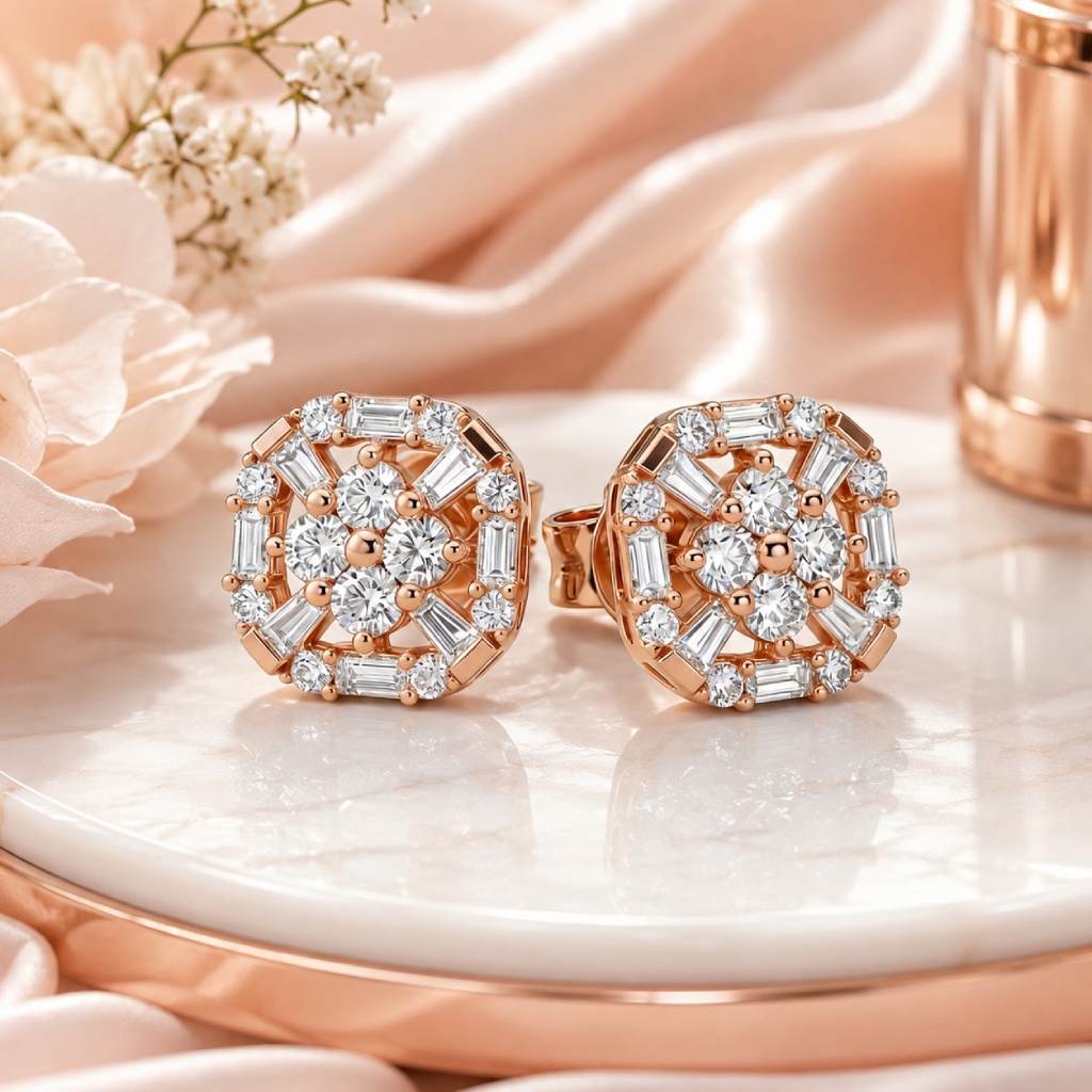 1.5 ct.tw. Geometric Baguette & Round Cut S925 Silver Stud Earrings 1.5 ct.tw. Geometric Baguette & Round Cut S925 Silver Stud Earrings