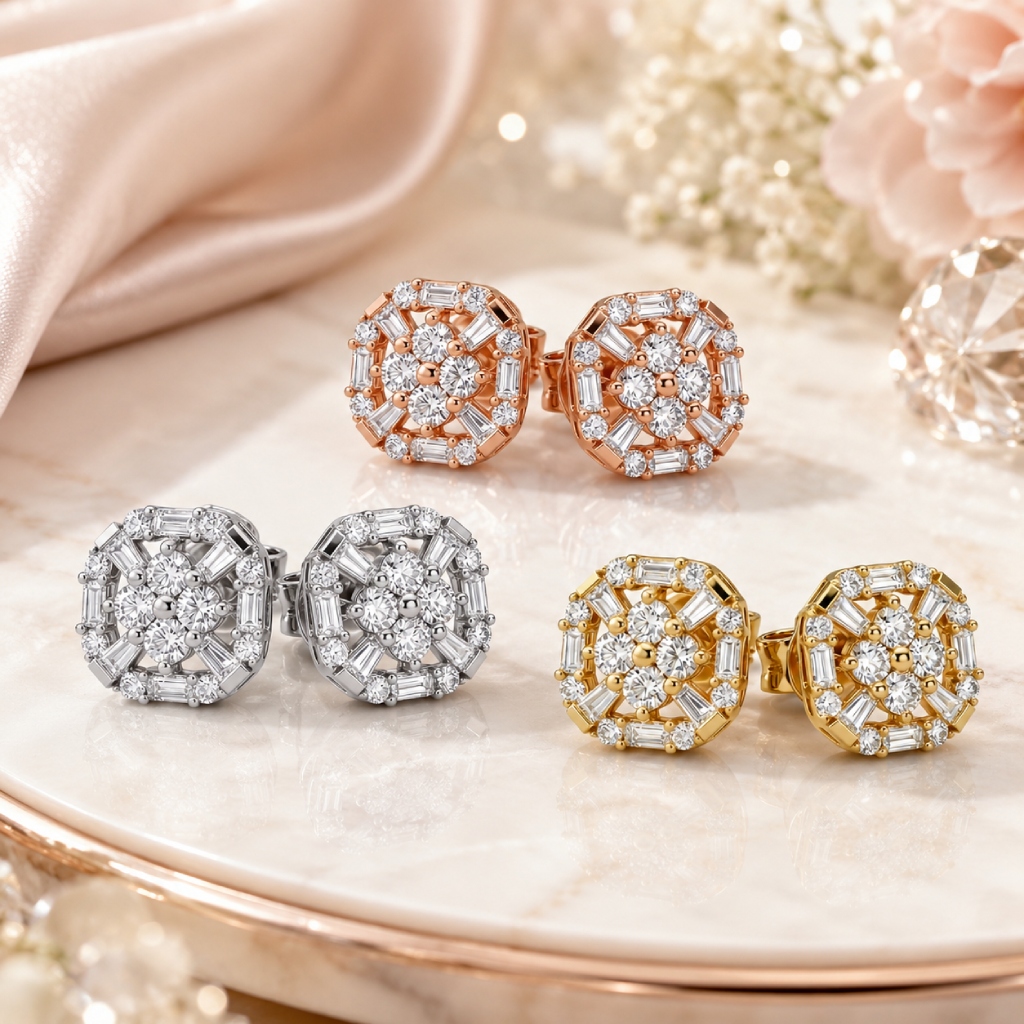 1.5 ct.tw. Geometric Baguette & Round Cut S925 Silver Stud Earrings 1.5 ct.tw. Geometric Baguette & Round Cut S925 Silver Stud Earrings
