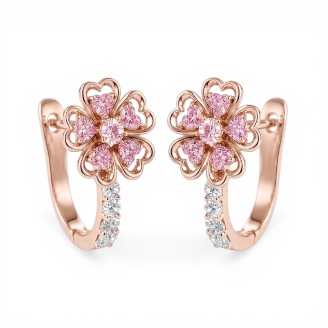 1.8 ct.tw Flora-shaped Pink Heart S925 Silver Hoop Earrings