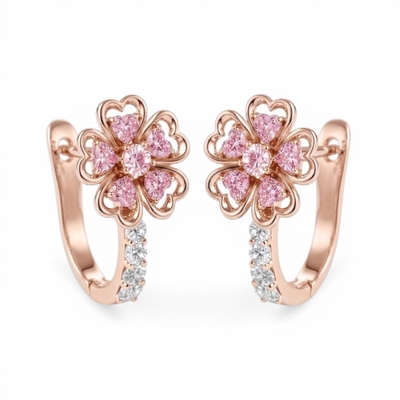 1.8 ct.tw Flora-shaped Pink Heart S925 Silver Hoop Earrings