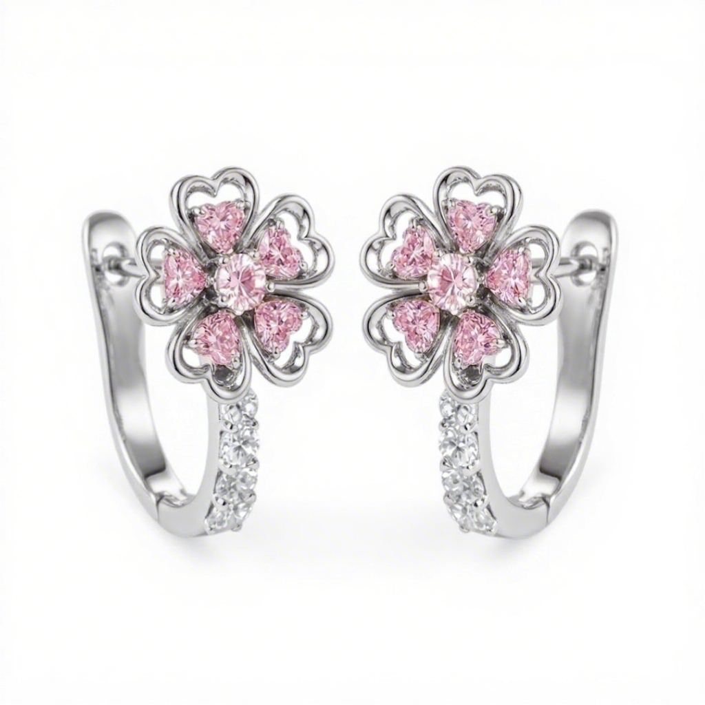 1.8 ct.tw Flora-shaped Pink Heart S925 Silver Hoop Earrings