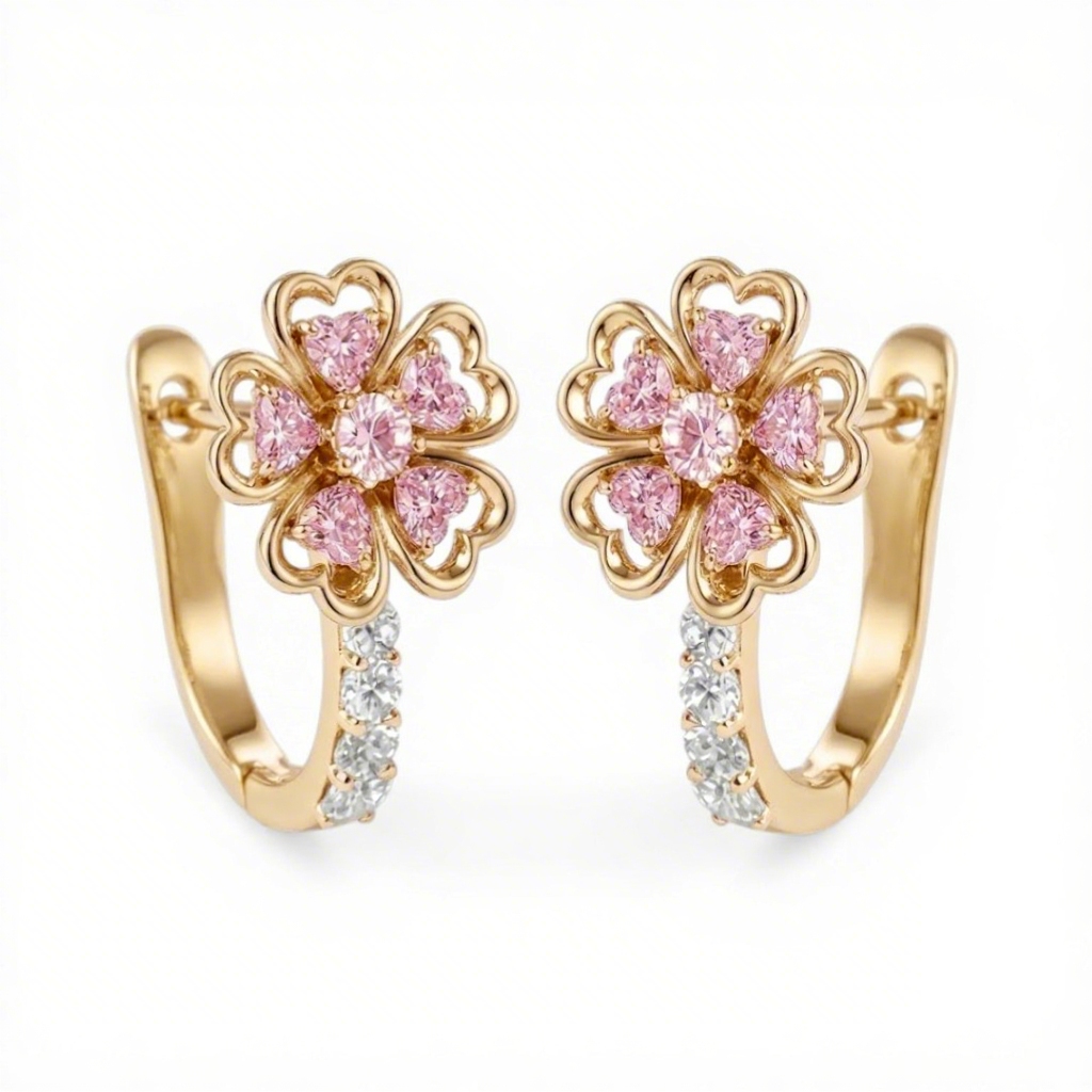 1.8 ct.tw Flora-shaped Pink Heart S925 Silver Hoop Earrings