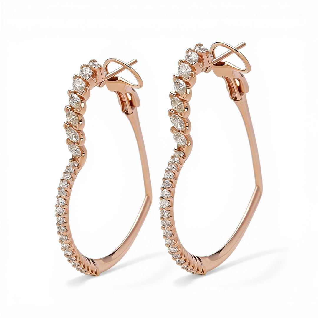 2.8 ct.tw Heart-shaped Marquise + Round Cut S925 Silver Hoop Earrings