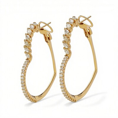 2.8 ct.tw Heart-shaped Marquise + Round Cut S925 Silver Hoop Earrings