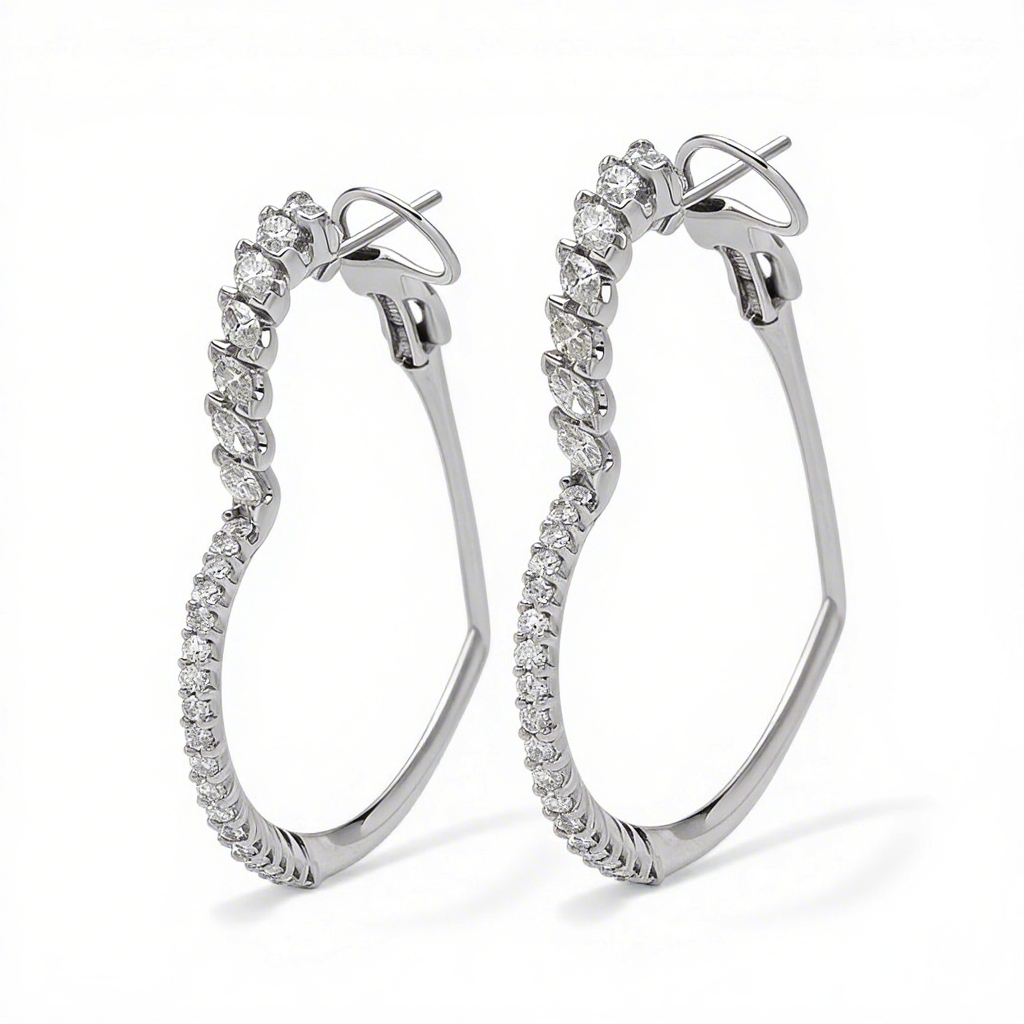 2.8 ct.tw Heart-shaped Marquise + Round Cut S925 Silver Hoop Earrings