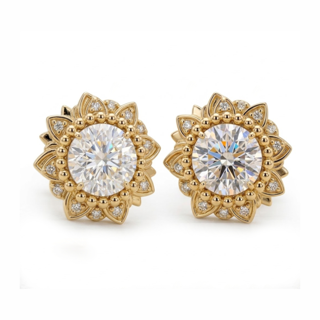 1.9 ct.tw Sunflower Round Cut S925 Silver Stud Earrings