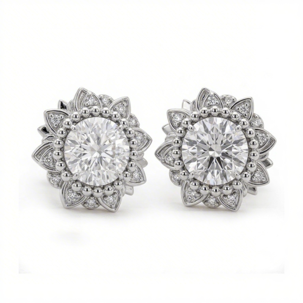1.9 ct.tw Sunflower Round Cut S925 Silver Stud Earrings