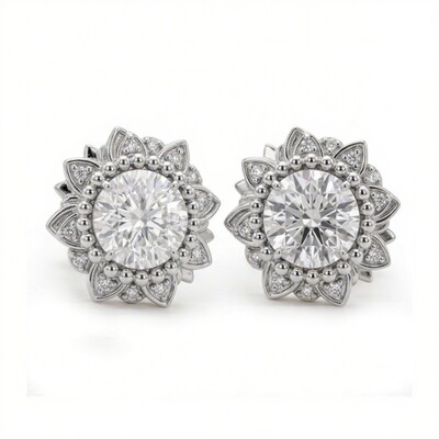 1.9 ct.tw Sunflower Round Cut S925 Silver Stud Earrings