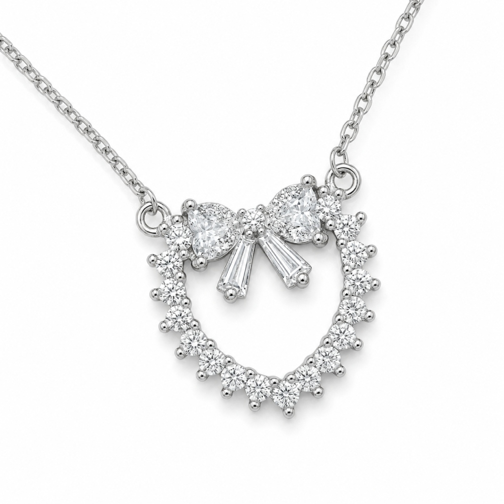 1.2ct. tw. Bowtie Heart-shaped Round &Baguette Cut VVS Moissanite S925 Silver Pendant Necklace