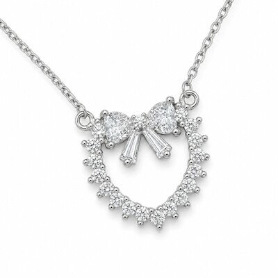 1.2ct. tw. Bowtie Heart-shaped Round &Baguette Cut VVS Moissanite S925 Silver Pendant Necklace