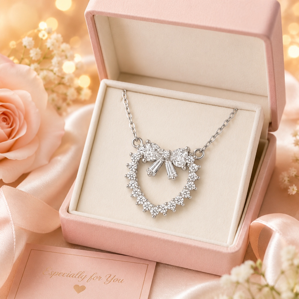 1.2ct. tw. Bowtie Heart-shaped Round &Baguette Cut VVS Moissanite S925 Silver Pendant Necklace