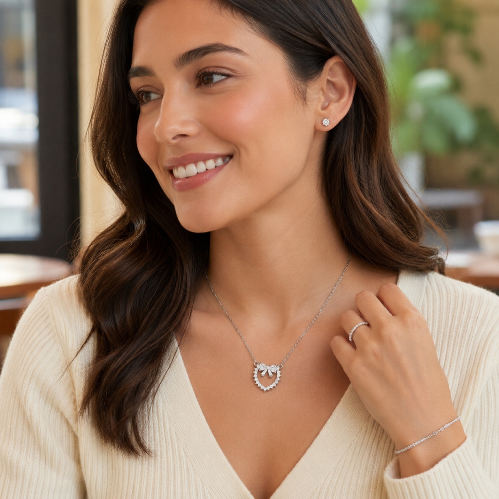 1.2ct. tw. Bowtie Heart-shaped Round &Baguette Cut VVS Moissanite S925 Silver Pendant Necklace