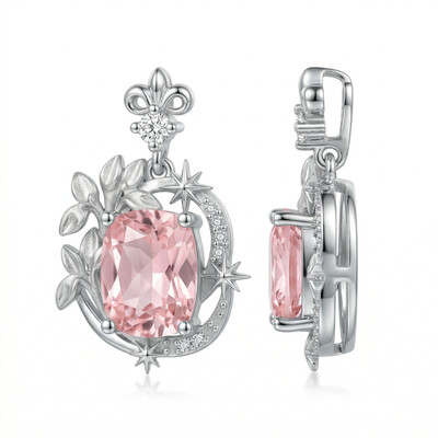 2.06Ct CTW Iris & North Star Pink Cushion Cut S925 Silver Pendant Necklace