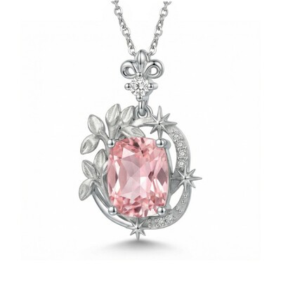 2.06Ct CTW Iris & North Star Pink Cushion Cut S925 Silver Pendant Necklace