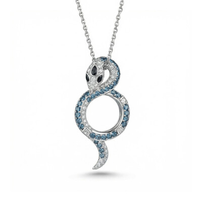 Coiled Snake Blue & White Round Cut S925 Silver Pendant Necklace