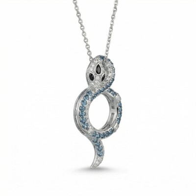 Coiled Snake Blue & White Round Cut S925 Silver Pendant Necklace