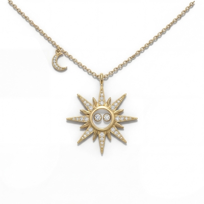 Happy Sun & Moon Dancing Diamond S925 Silver Pendant Necklace