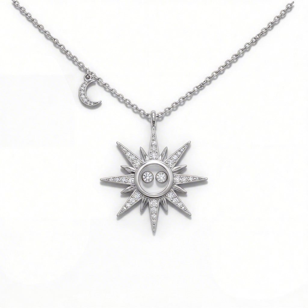 Happy Sun & Moon Dancing Diamond S925 Silver Pendant Necklace Happy Sun & Moon Dancing Diamond S925 Silver Pendant Necklace