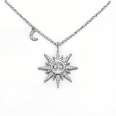 Happy Sun & Moon Dancing Diamond S925 Silver Pendant Necklace