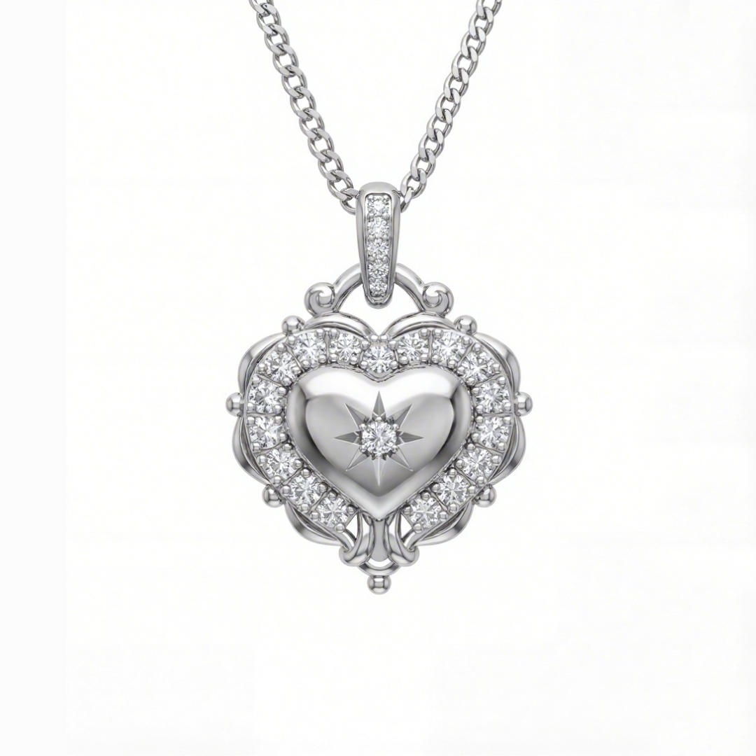 Vintage Halo Heart-shaped VVS Moissanite S925 Silver Pendant Necklace