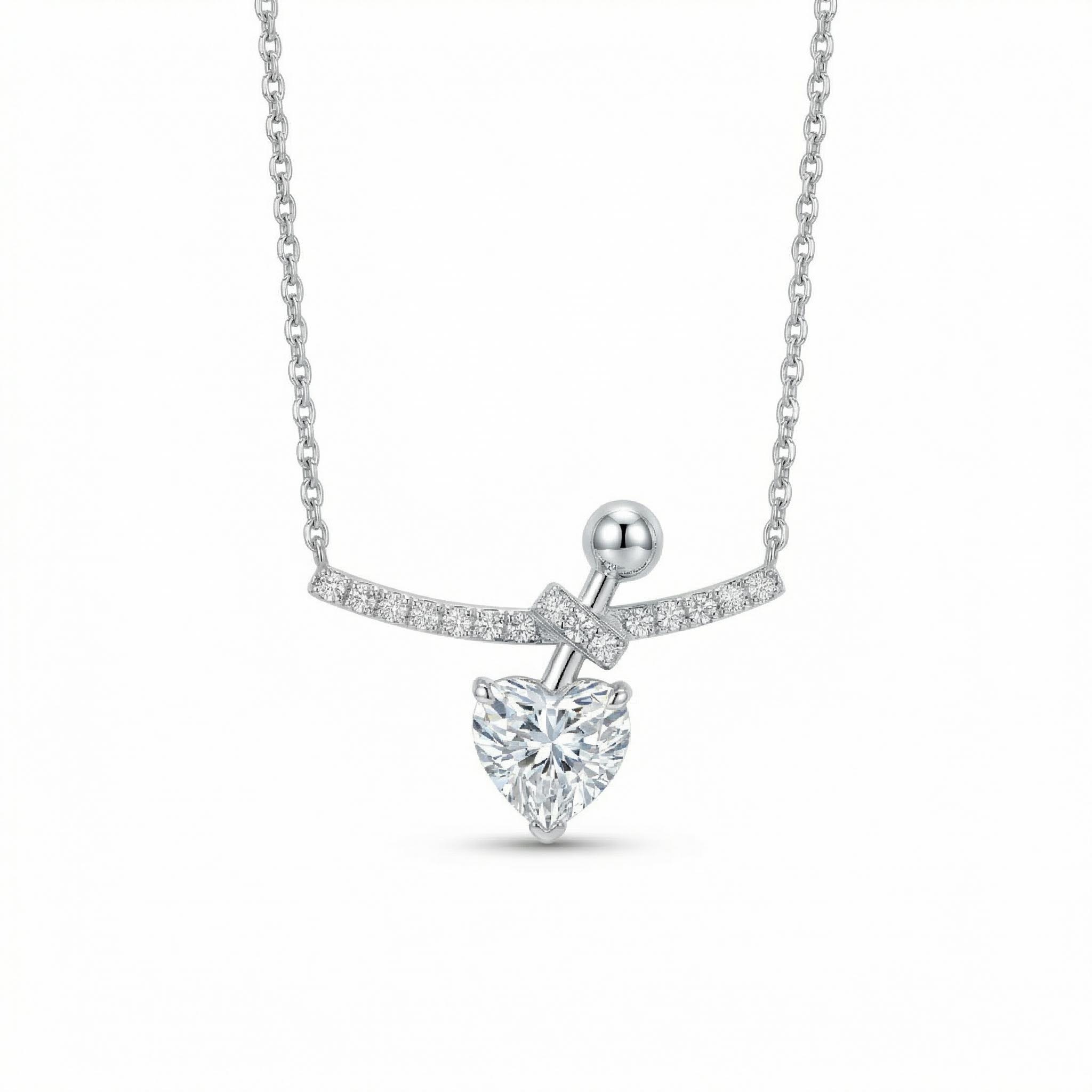 1.4Ct CTW Elegant Heart Sword VVS Moissanite S925 Silver Necklace 1.4Ct CTW Elegant Heart Sword VVS Moissanite S925 Silver Necklace