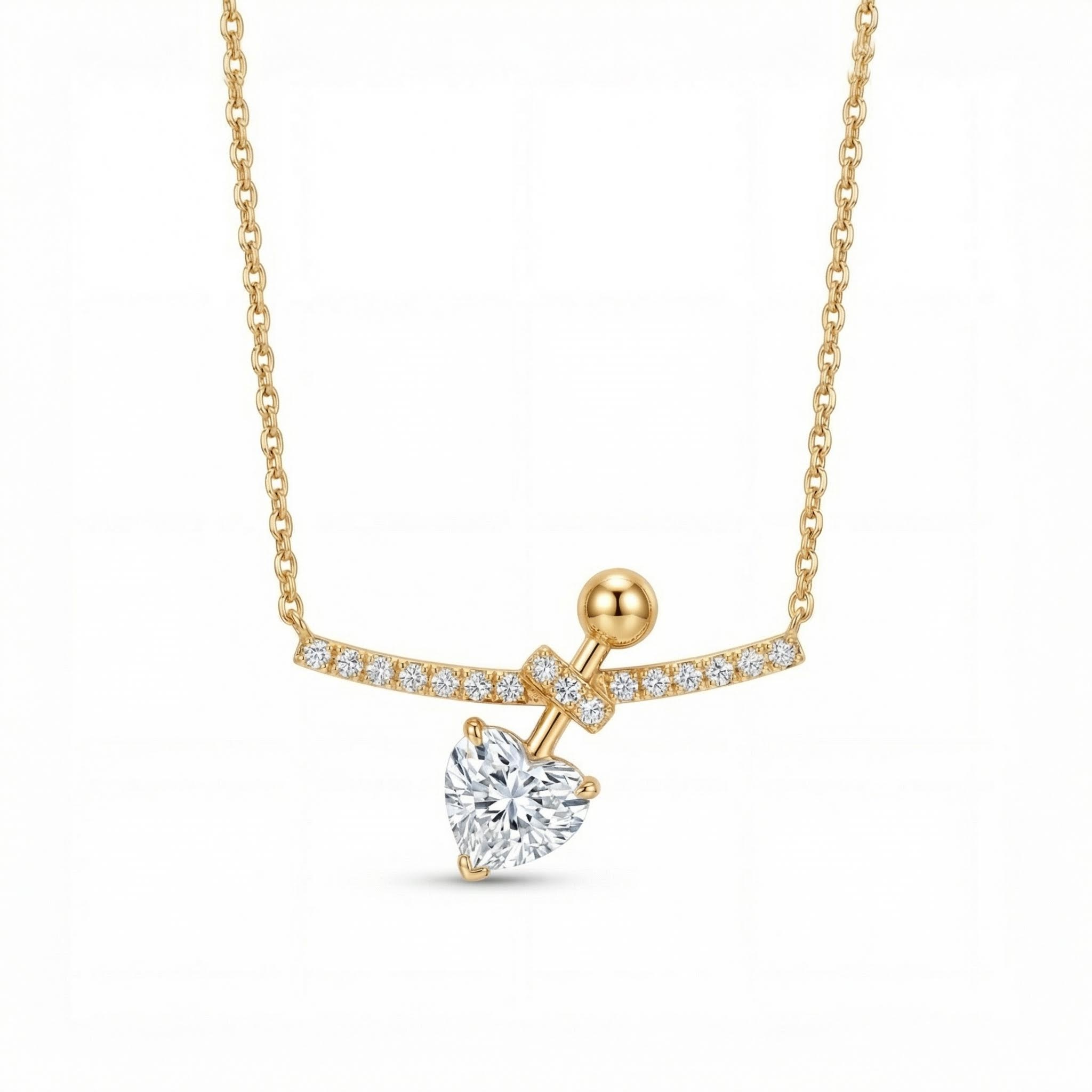 1.4Ct CTW Elegant Heart Sword VVS Moissanite S925 Silver Necklace 1.4Ct CTW Elegant Heart Sword VVS Moissanite S925 Silver Necklace