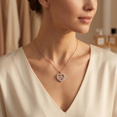 Personalized Birthstone & Letters Heart Shaped Dancing Diamonds  S925 Silver Pendant