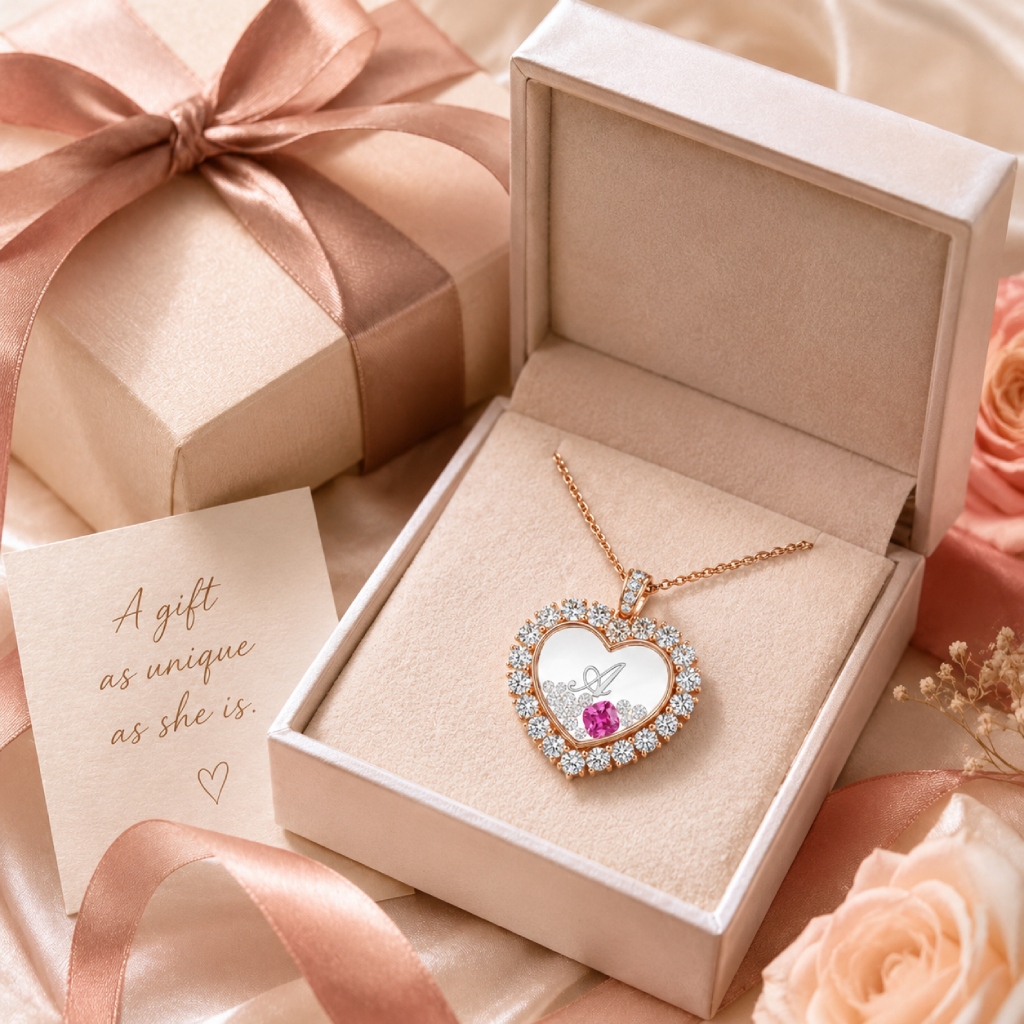 1.04CT Personalized Birthstone & Letters Heart Shaped Dancing Diamonds  S925 Silver Pendant