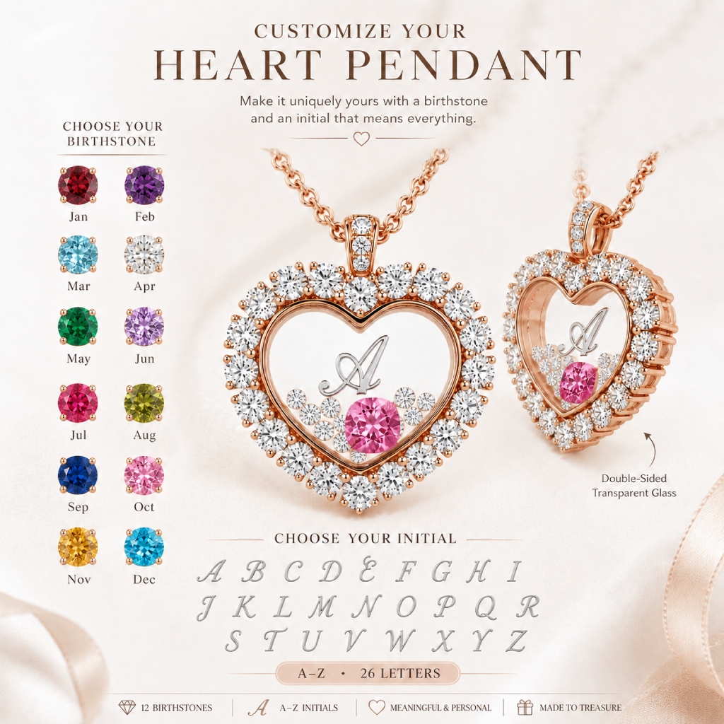 1.04CT Personalized Birthstone & Letters Heart Shaped Dancing Diamonds  S925 Silver Pendant