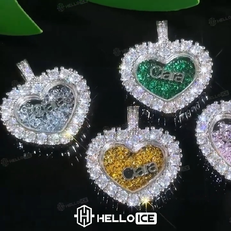 Personalized Name & Number Birthstone Heart Shaped  Dancing Diamonds S925 Silver Pendant