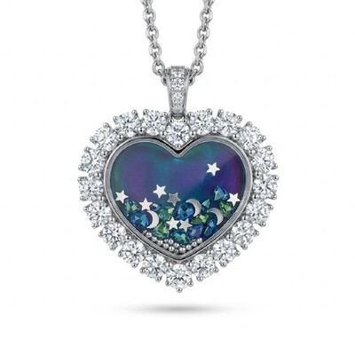 Night Sky Heart Shaped Peacock Stone S925 Silver Pendant