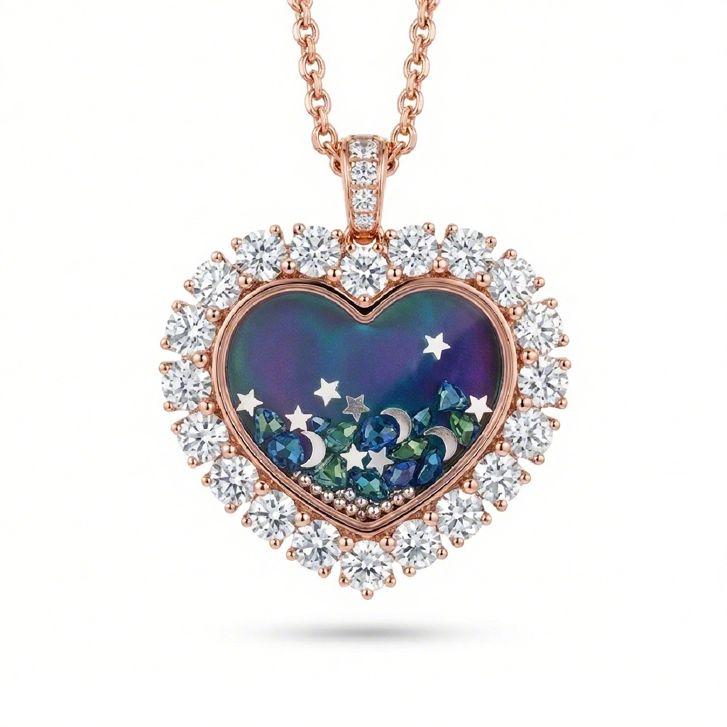 Night Sky Heart Shaped Peacock Stone S925 Silver Pendant Night Sky Heart Shaped Peacock Stone S925 Silver Pendant