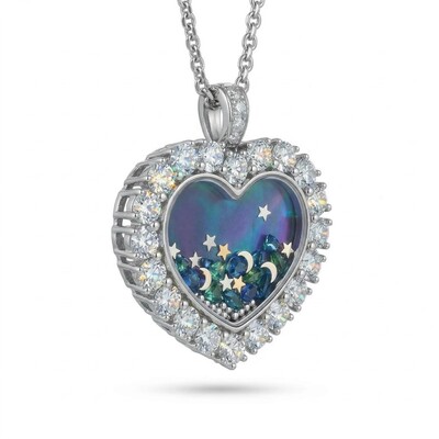Night Sky Heart Shaped Peacock Stone S925 Silver Pendant