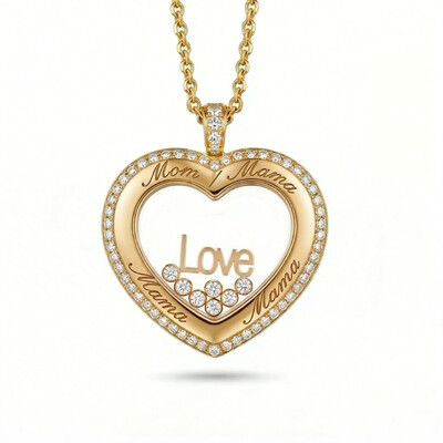 Personalized Mom’s Dancing Diamond Heart Locket Pendant