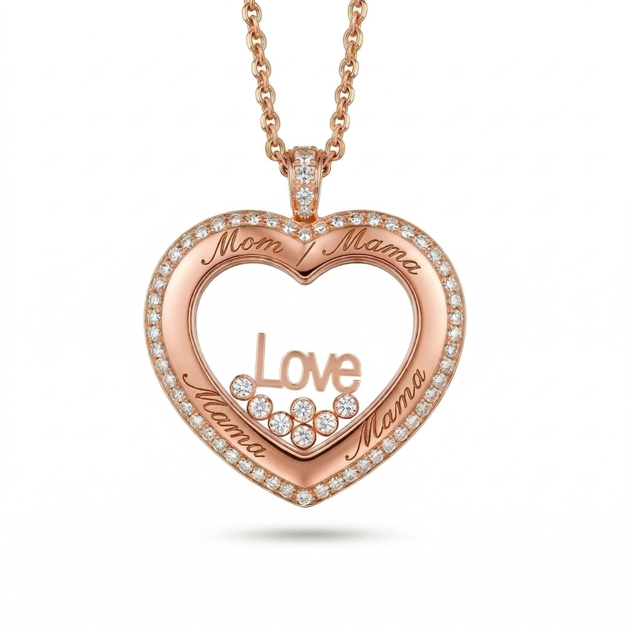 Personalized Mom’s Dancing Diamond Heart Locket Pendant