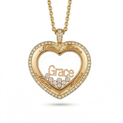 Personalized Mom’s Dancing Diamond Heart Locket Pendant