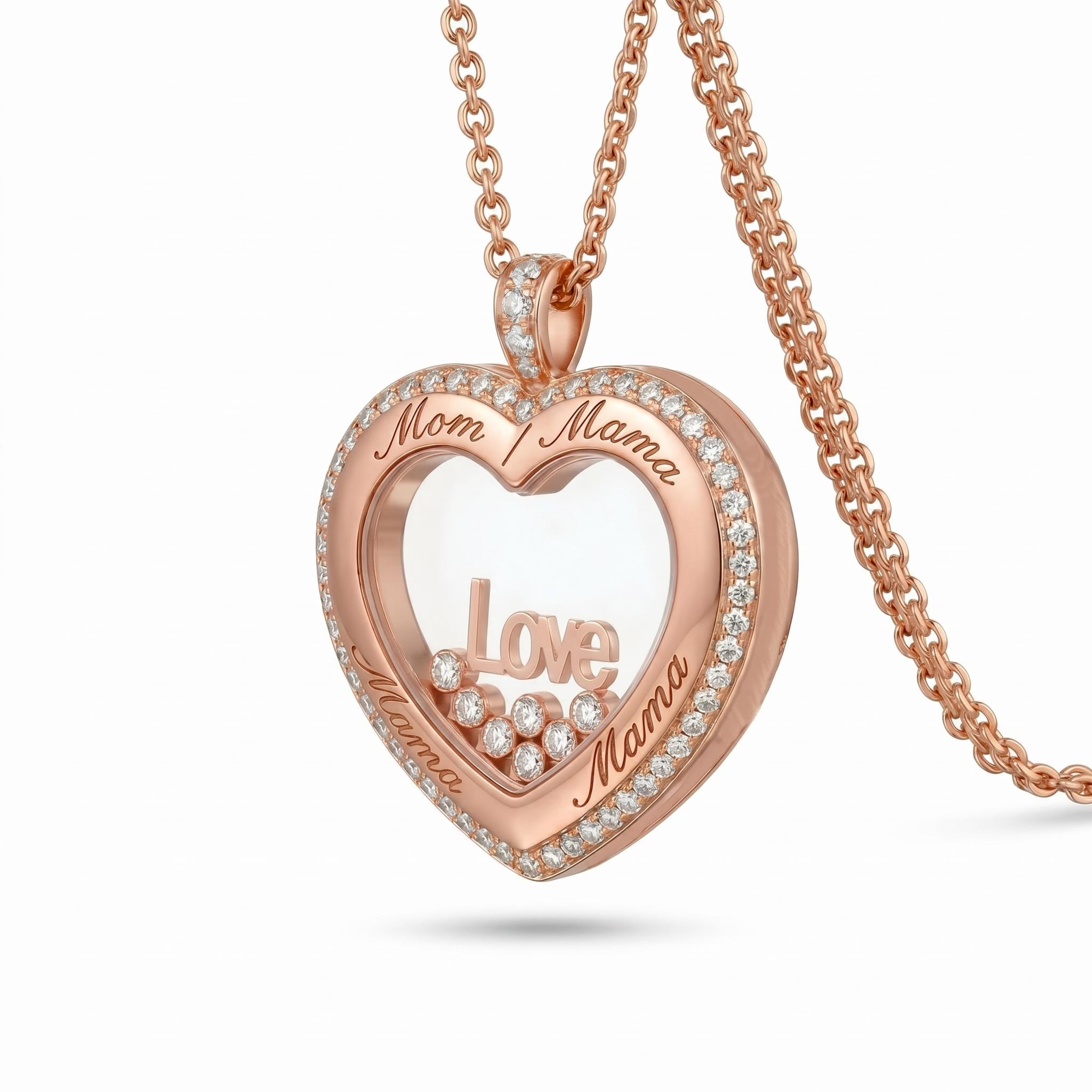 Personalized Mom’s Dancing Diamond Heart Locket Pendant
