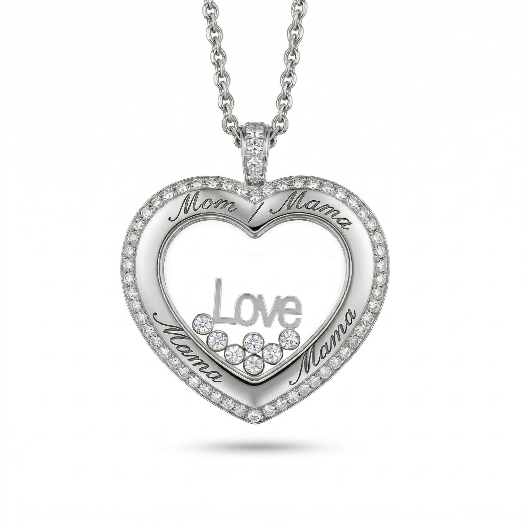 Personalized Mom’s Dancing Diamond Heart Locket Pendant