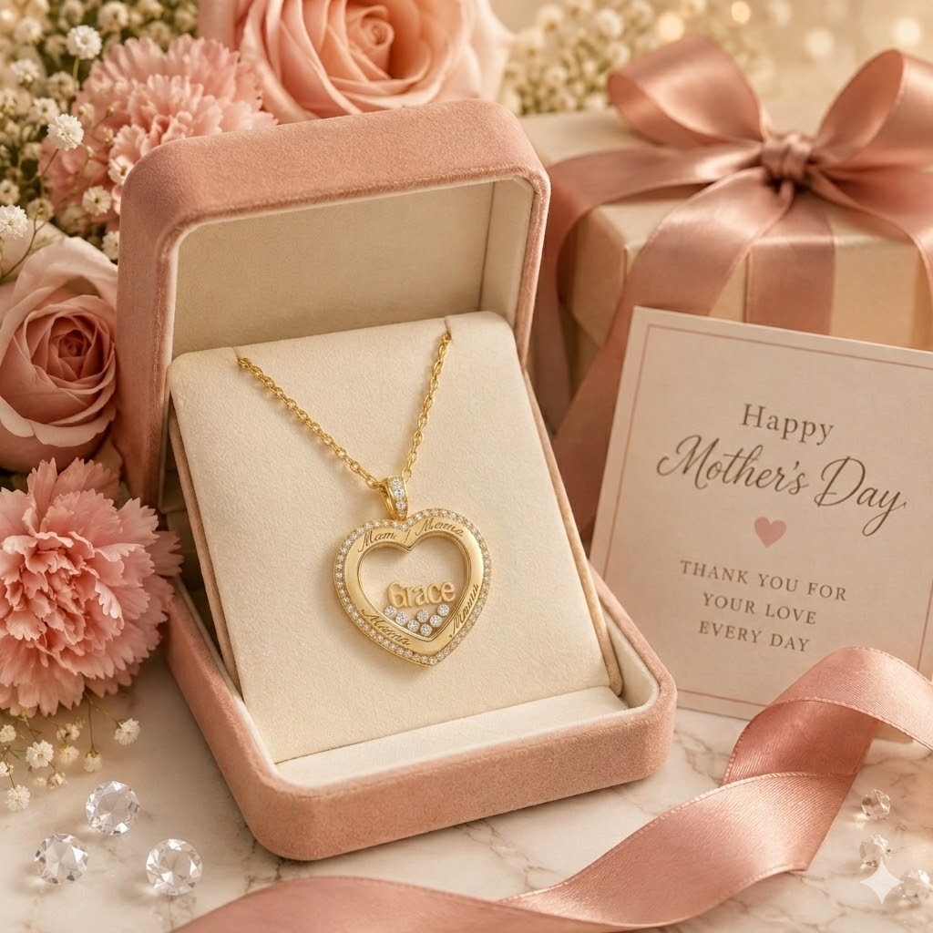 Personalized Mom’s Dancing Diamond Heart Locket Pendant