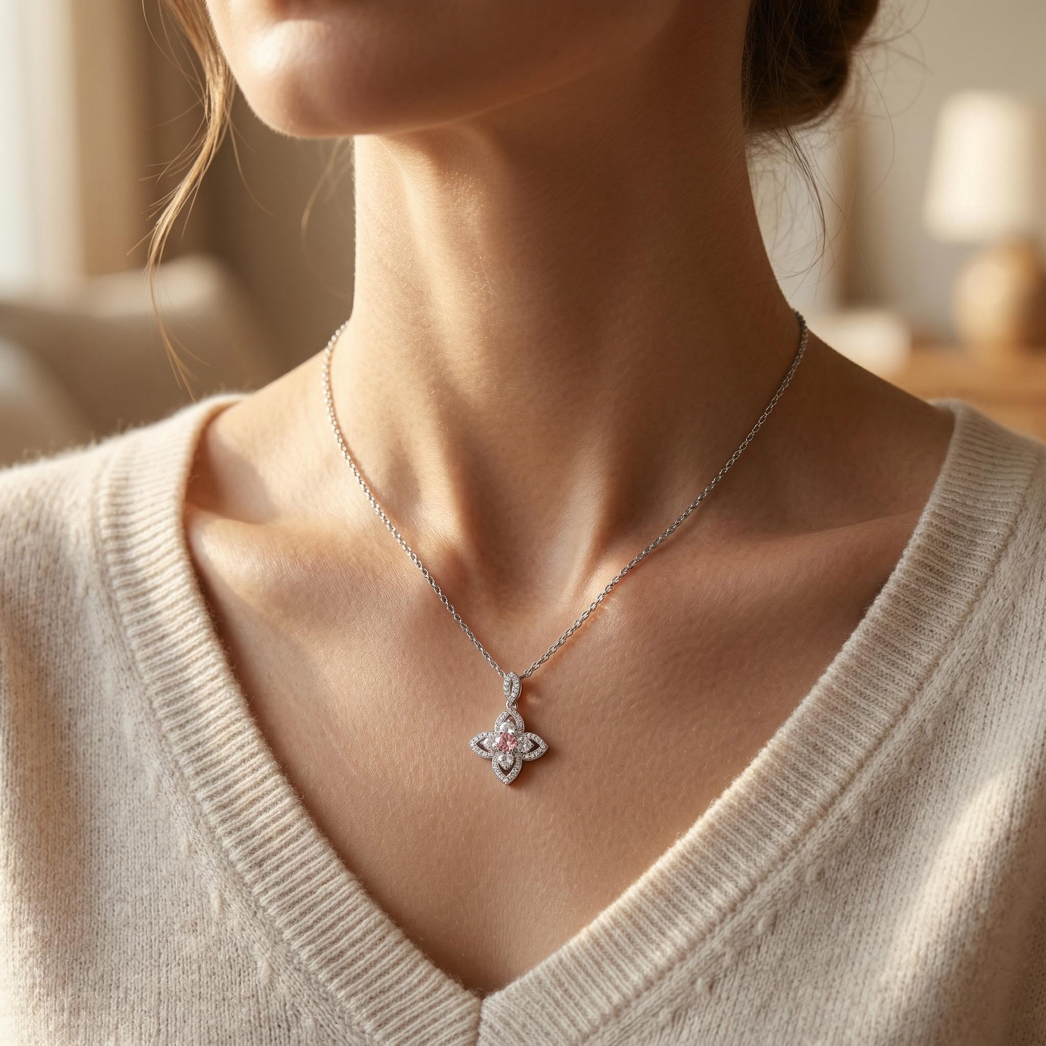 Lucky Clover Multi-Color Round Cut S925 Silver Necklace