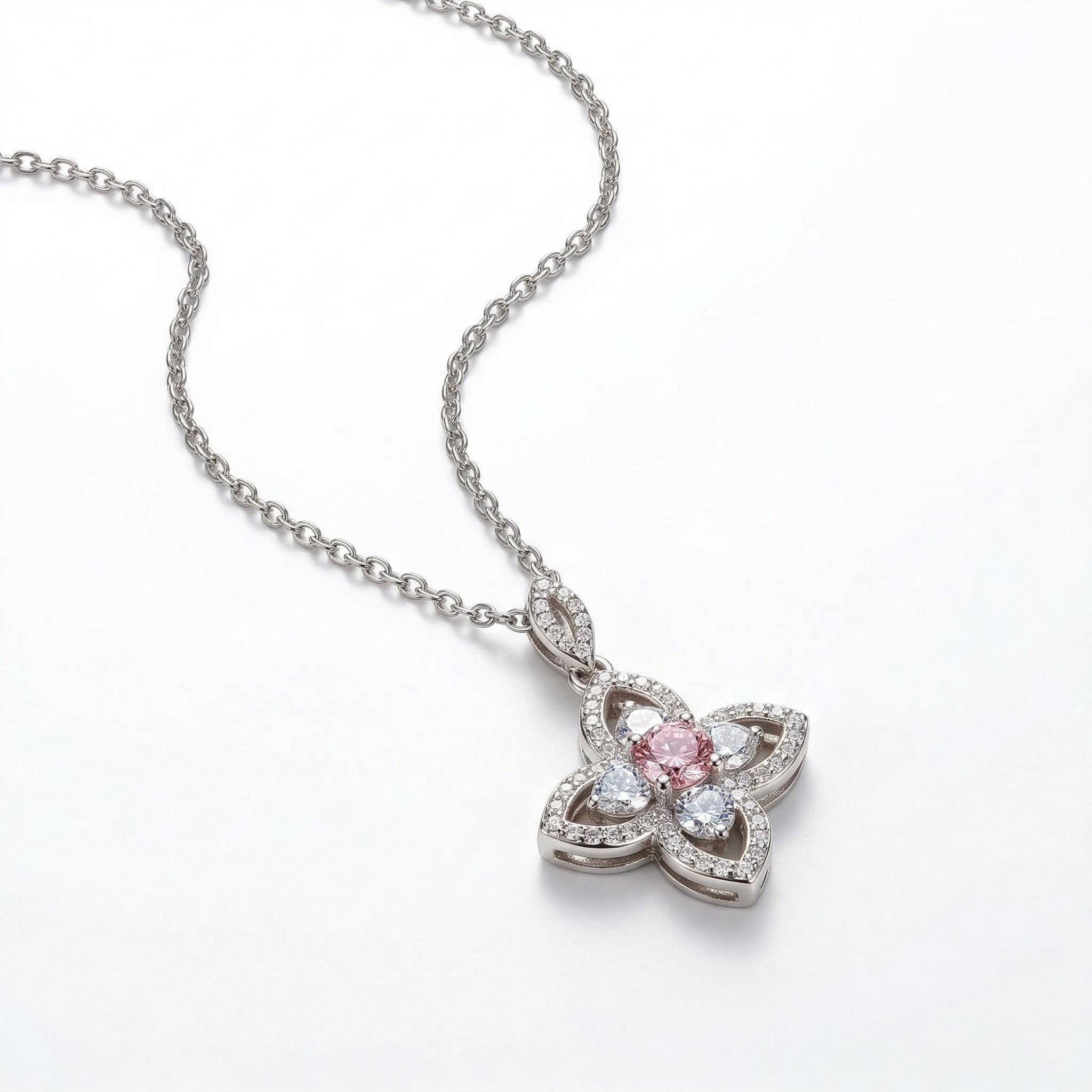 Lucky Clover Multi-Color Round Cut S925 Silver Necklace