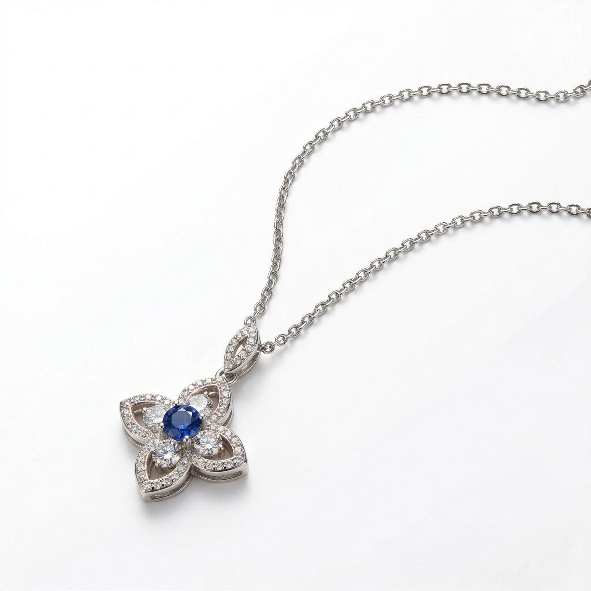 Lucky Clover Multi-Color Round Cut S925 Silver Necklace