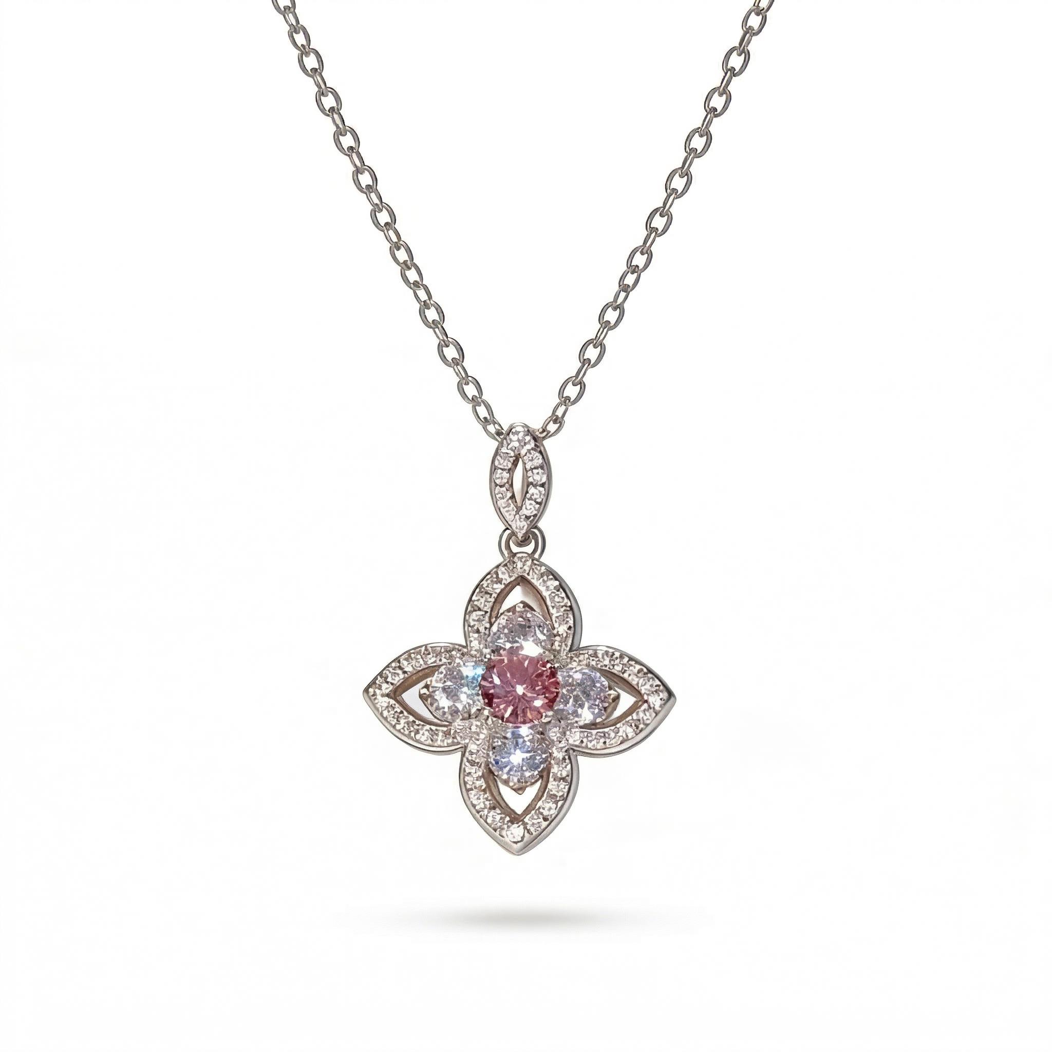 Lucky Clover Multi-Color Round Cut S925 Silver Necklace