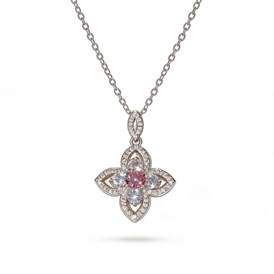 Lucky Clover Multi-Color Round Cut S925 Silver Necklace