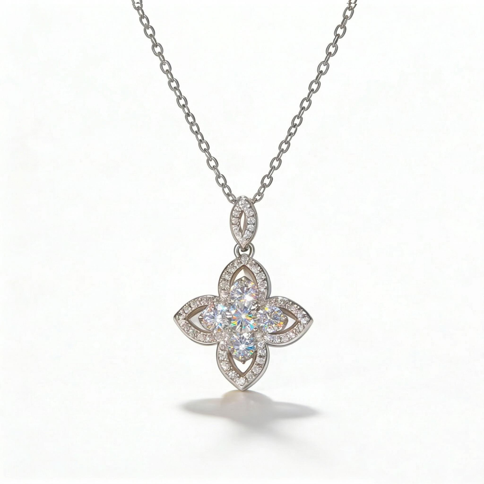 Lucky Clover Multi-Color Round Cut S925 Silver Necklace